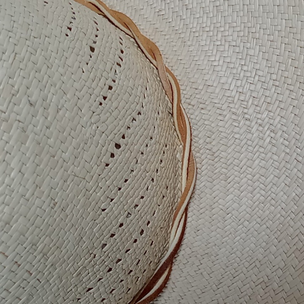 S.F Green San Francisco Tan Natural Straw Snap Brim Hat With Leather Cord Strap - Picture 10 of 13